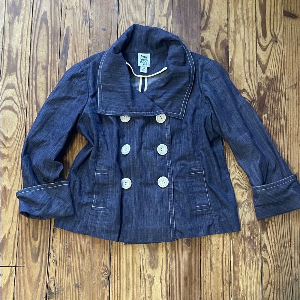 ivy jane Women's Dark Blue Denim Double-Breasted Jean Jacket